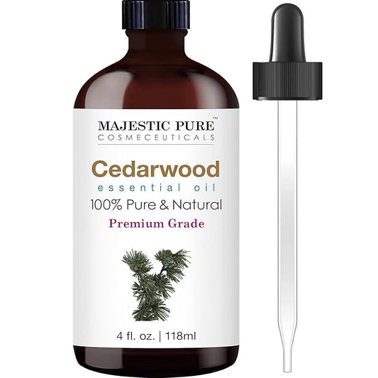 MAJESTIC PURE Cedarwood Essential Oil | 100% Pure and Natural Cedarwood Oil | Premium Grade Essential Oils for Hair Care, Home Diffusers, Skin, Aromatherapy, Massage and Humidifiers | 4 Fl Oz