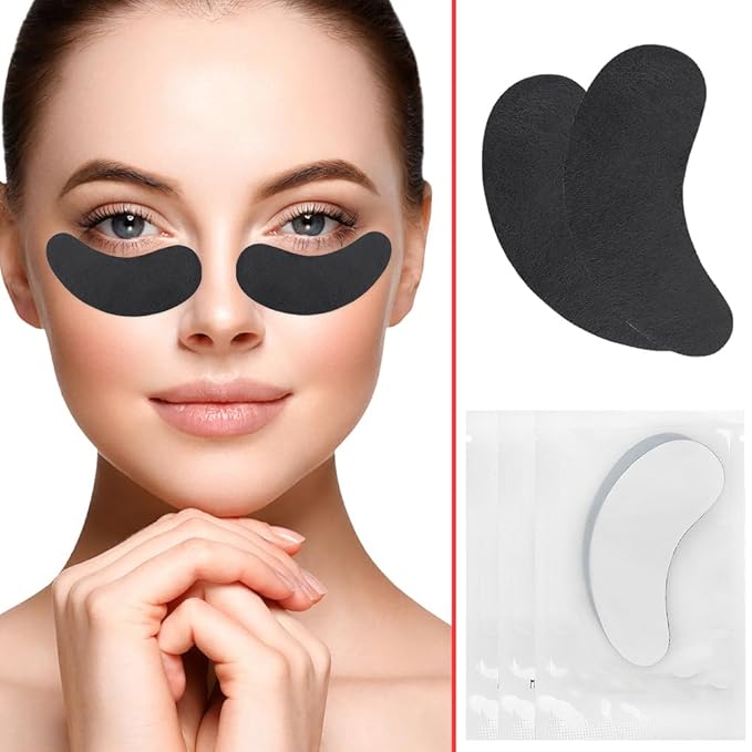 100 Pairs Hydrogel Under Eye Gel Patches Lint Free Eye Lash Pads Eyelash Extension Supplies Beauty Makeup Eye Mask Kit, Transparent/Black