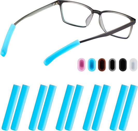 Glasses Ear Cushion, Non Slip Soft Silicone Eyeglass Ear Cushions, Anti-Slip Comfort Eyeglasses Temple Tips Sleeve Retainer, Comfort Eye Glass Ear Grips, Glasses Accessories (5 Blue Pairs)