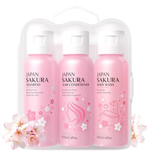 Sakura Bath Sets Teen Girls Gifts - Spa Gifts for Women - Bath Gift Set for Girls - Nourishing Gift Basket for Mom - Travel Size Toiletries for Women with Body Wash,Shampoo, Conditioner (3pcs)