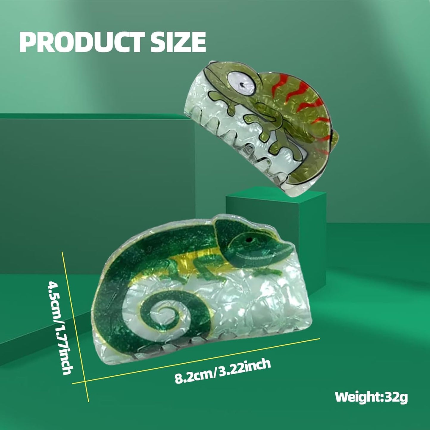 Chameleon Lizard Hair Claw Clips for Women, Non-Slip Hair Clip, 2 Pcs Cute Claw Clips for Thick Thin Hair, Large Hair Claw, Green Hair Accessories for Spring Summer, Holiday Essentials Hair Clups