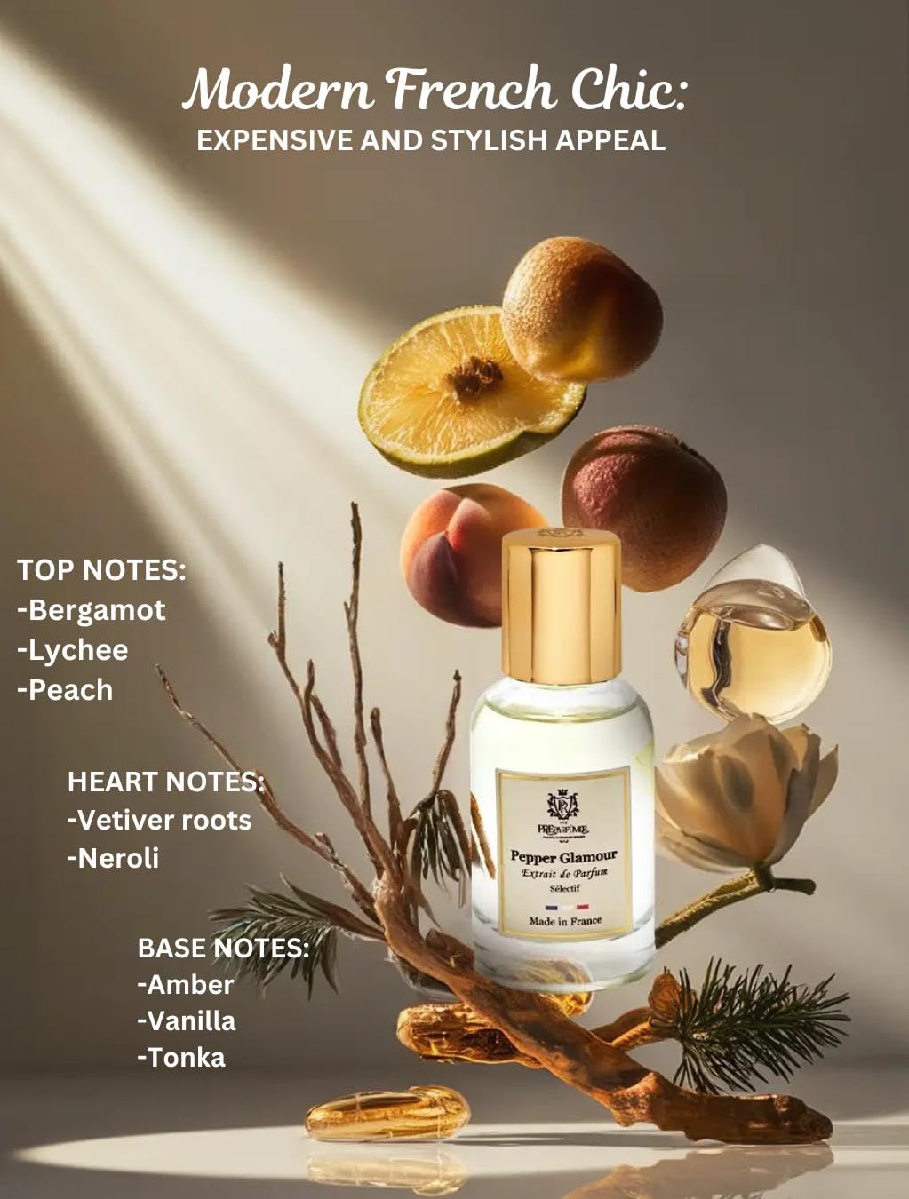 PREparfume From France Pepper Glamour for Women 30ml – Spicy Floral Scent From France – Luxury Fragrance with Bergamot, Tonka Bean – Long Lasting Perfume With Amber and Vanilla Notes