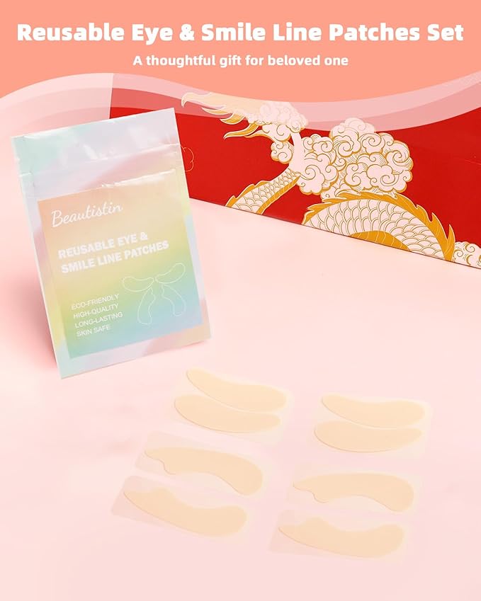 Reusable Eye and Smile Line Patches - 4 Pairs Silicone Under Eye Patches and Nasolabial Folds Patches, Reusable Eye Mask, Silicone Wrinkle Patches for Eye Lines & Smile Lines Treatment, No Adhesive