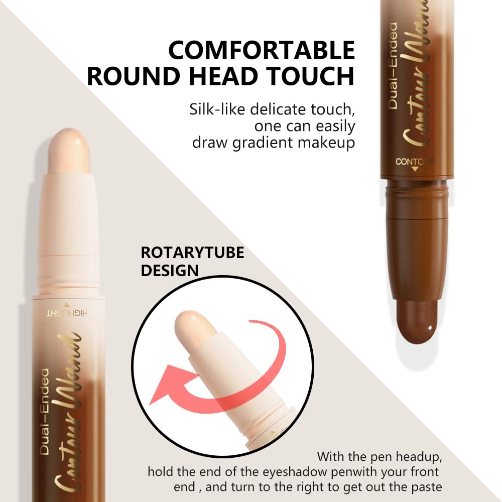 Dual-Ended 2-in-1 Cream Contour & Highlighter Stick Makeup For Face & Body – Waterproof, Long-Lasting, Suitable for All Skin Tones, 01#Nuetral Nude + Beige