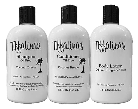 Tiffalina's Diet Safe Hygiene Kit for Oil Free Diet Plans (3 Piece), Lotion, Shampoo, Conditioner