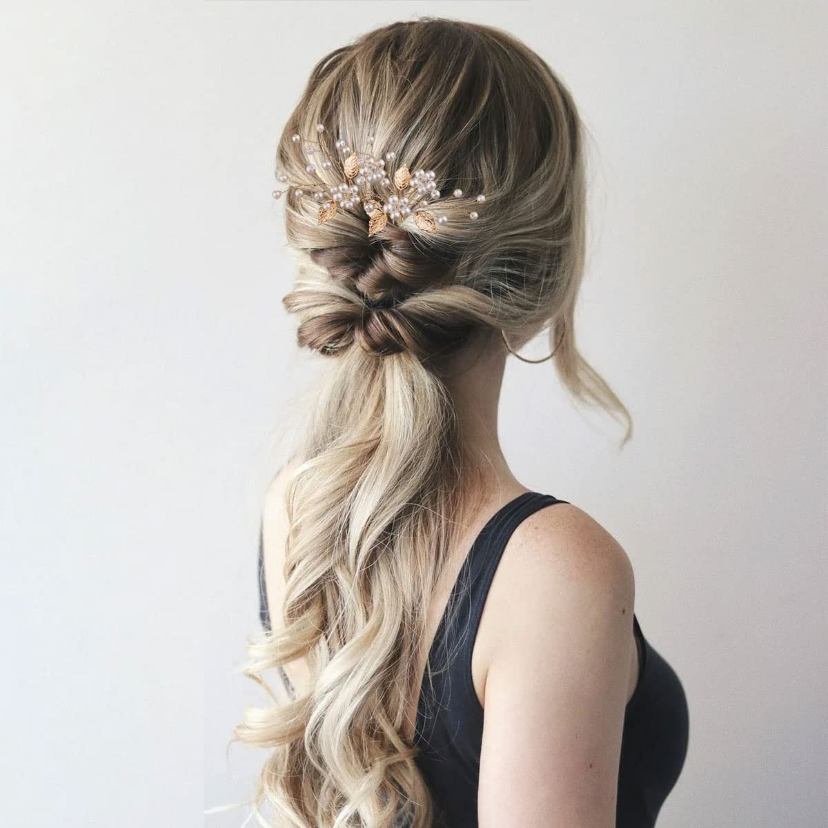 BOYIVI 7 Pieces Wedding Hair Pins Gold Leaf, Elegant Flower Hair Accessories for Brides Bridesmaids Girls Pearl Alloy Material Hair Styling Pins with Crystal, Vintage Bohemian Style