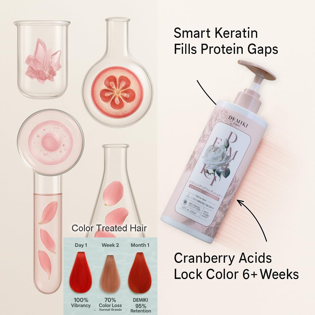 DEMIKI Japanese Shampoo and Conditioner Set for Women,Sulfate Free Shampoo for Oily Hair,Paraben Free, Sulfate Free, Rose Scent,Clarifying Shampoo Moisturizing and Volumizing Natural Hair Care,32oz