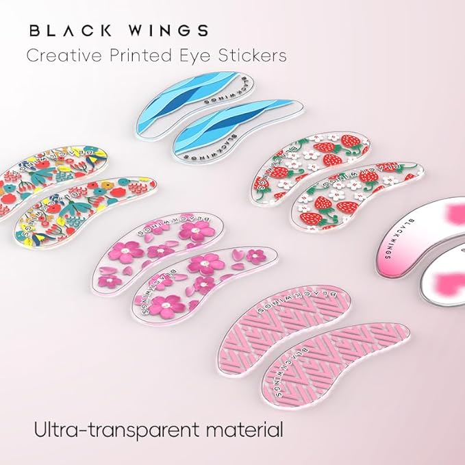 Black Wings 6 Pairs Silicone Eye Patches with Self-Adhesive Design - Cute Bear & Rabbit Inspired Eye Care Patches (numerous flowers 6 pairs)