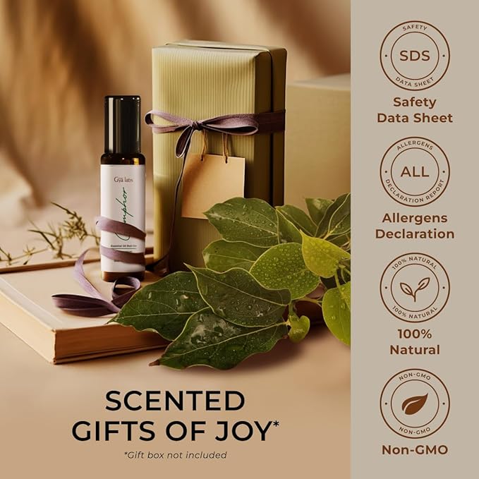 Gya Labs Camphor Essential Oil Roll on - Soothing Chest Rub Aromatherapy, 100% Pure Natural Camphor Oil Roller, Travel Size (0.34 Fl Oz)