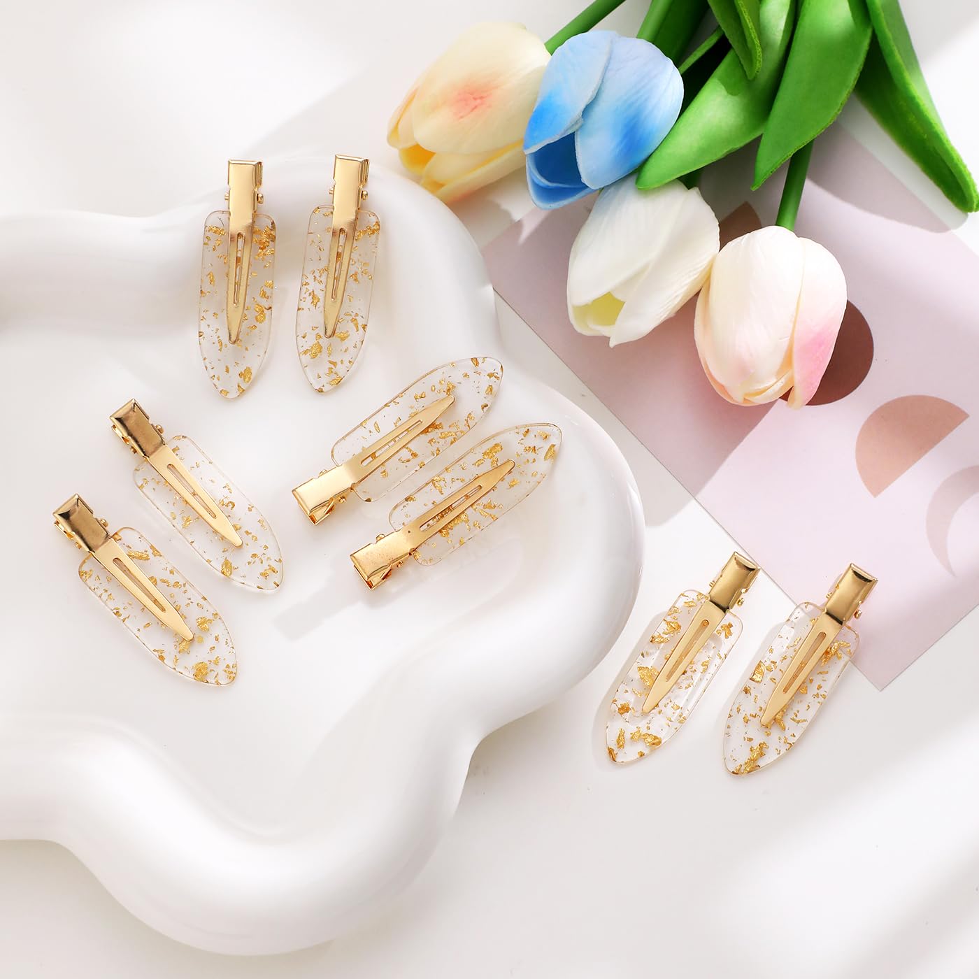 KesaPlan 12PCS No Bend Hair Clips, Gold Glitter No Crease Hair Clips for Styling, Creaseless Flat Duckbill Hair Barrette for Makeup, Hairstyle Accessories for Women Girls Bridesmaid Gifts
