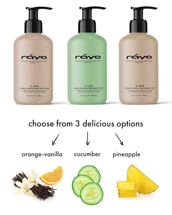 RAYA Enzyme Hydrating Body Scrub 16 oz Orange Vanilla Scent (S-104) | Gentle and Exfoliating Body Scrub | Made with Seaweed, Jojoba Beads, and Fruit Enzymes