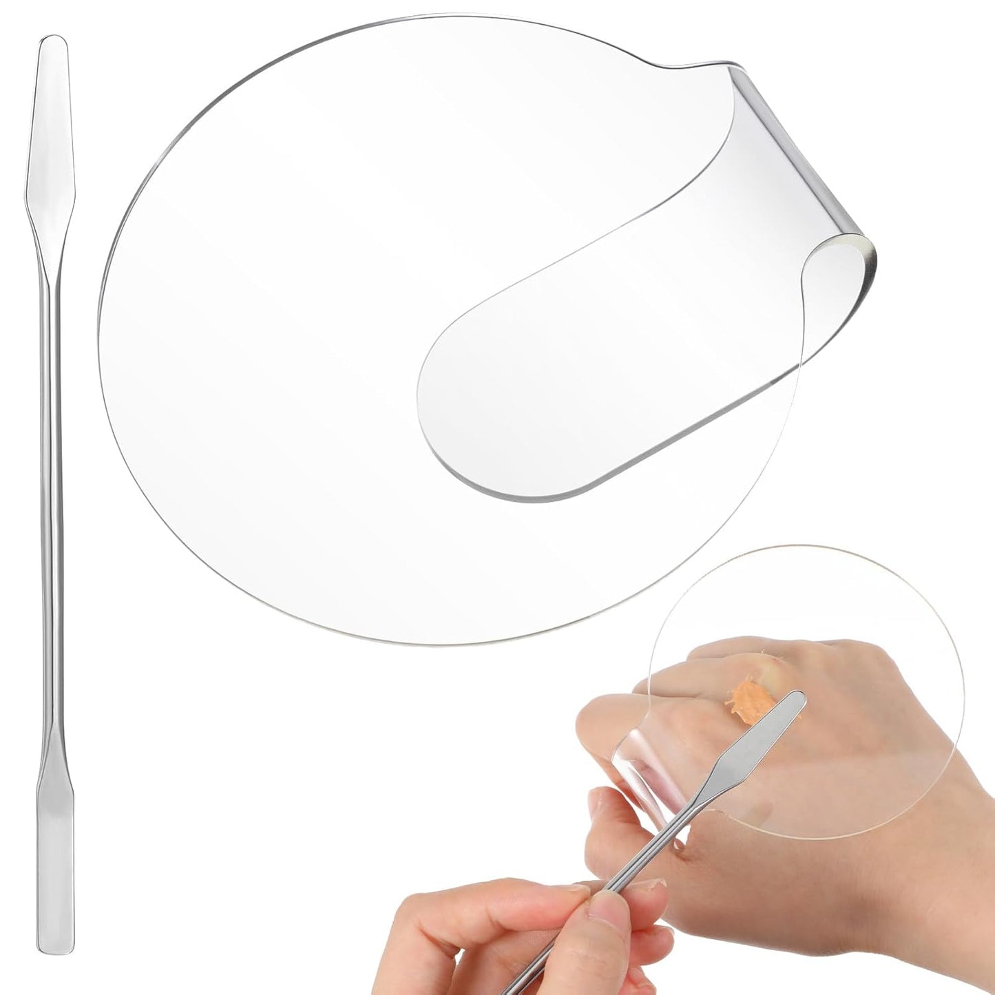 2 Pieces Makeup Mixing Palette with 1Pcs Mixing Stick, Clear Acrylic Makeup Palette Tray, Eyeshadow Hand Cosmetic Foundation Dish Handheld Make Up Plate for Blending