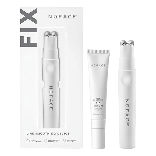 NuFACE FIX Line Smoothing Starter Kit - FDA Cleared Microcurrent Device + Serum Activator for On-The-Go Treatment of Forehead Lines, Crow's Feet, Under Eyes, Smile & Fuller-Looking Lips