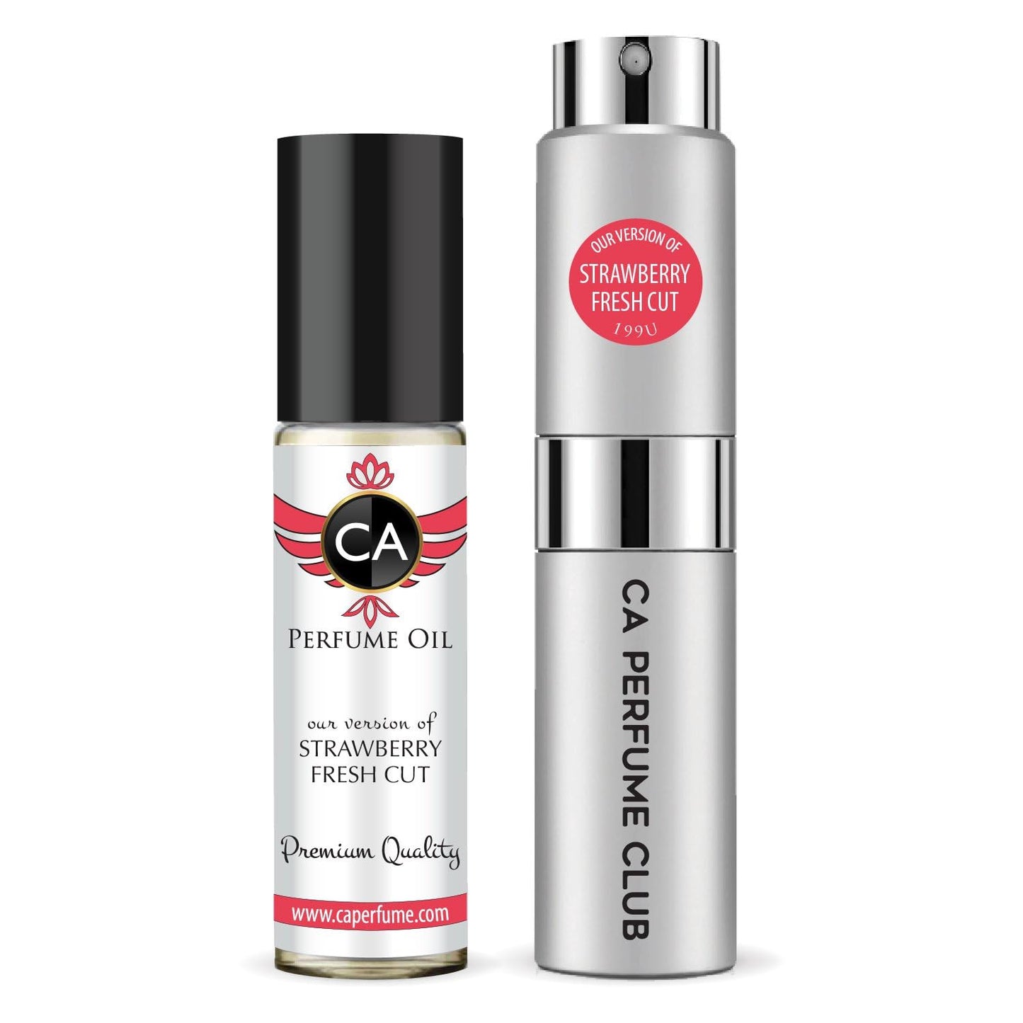 CA Perfume Duo Impression of Fresh Cut Strawberry For Women And Men Perfume Layering Set Long Lasting Travel Size EDP + Body Oil Roll-On Bottle 0.27 Fl Oz+0.33 Fl Oz