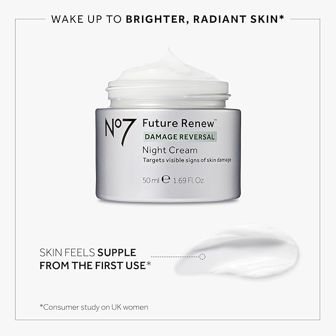 No7 Future Renew Damage Reversal Night Cream - Hydrating Face Moisturizer & Firming Cream to Reverse Visible Signs of Skin Damage - Dermatologist Approved and Suitable for Sensitive Skin (1.69 Fl Oz)