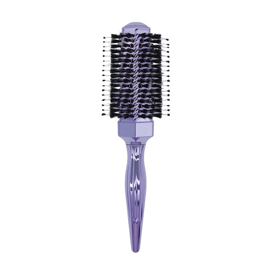 Round Hair Brush with Wild Boar Bristles – Specialized for Blowouts & Styling at Home or Salon, Suitable for All Hair Types.Purple