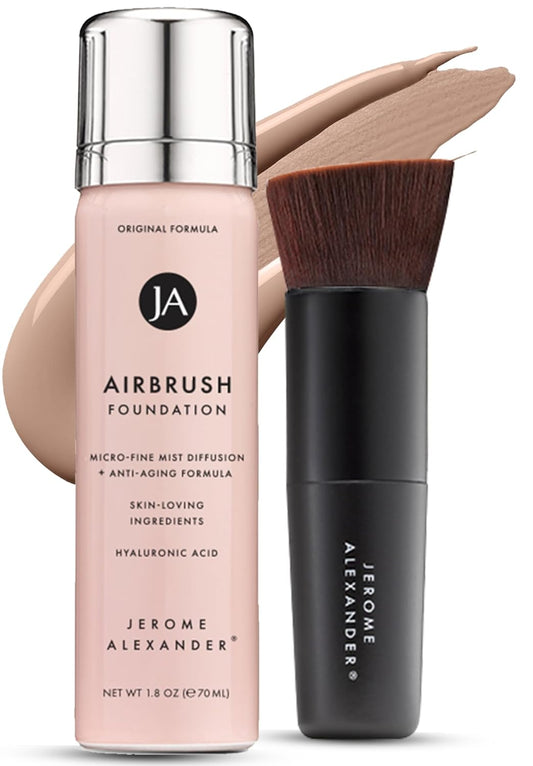 Jerome Alexander MagicMinerals AirBrush Foundation – 2 Piece Set with Airbrush Foundation and Kabuki Brush - Spray Makeup with Anti-aging Ingredients for Smooth Radiant Skin - Medium