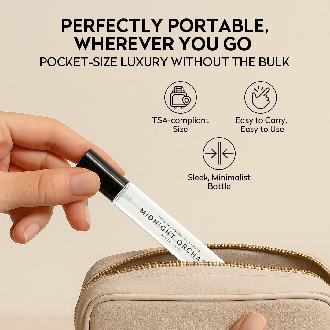 OCTAVIA MORGAN Midnight Orchard Eau De Parfum- Travel Perfume with Lush Peach, Golden Apricot & Smooth Sandalwood for a Fruity-Woody Signature - Graceful Fragrance Designed to Captivate All Day - 10ML