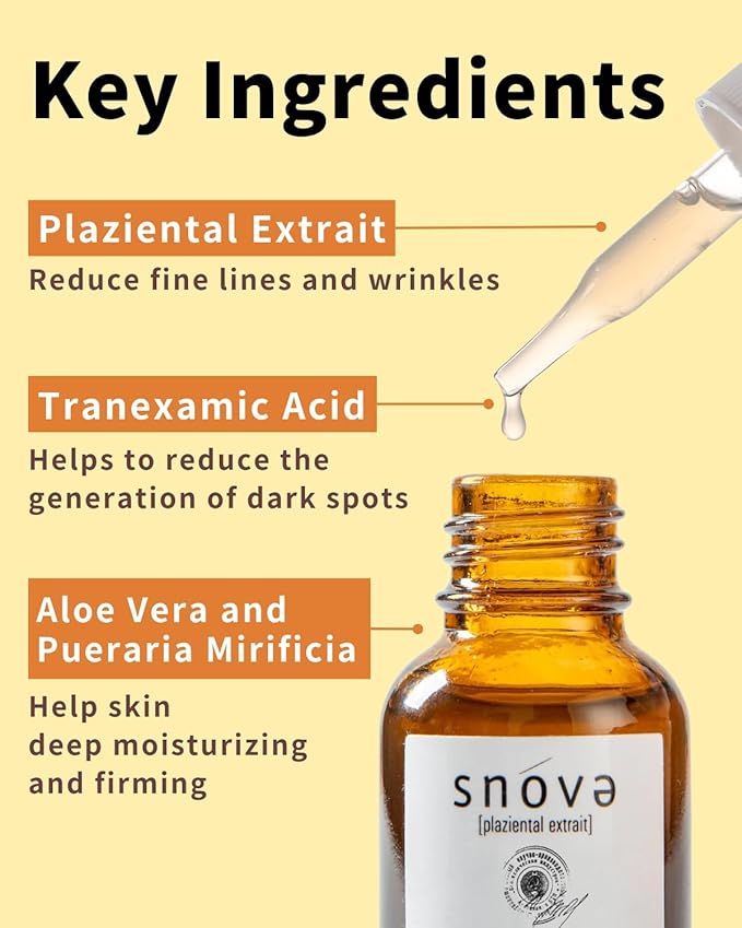 Snova Placenta Serum - Anti-aging, Hydrating and Firming Skin,with Placenta, Aloe Vera and Pueraria Mirifica, For all skin type, Made in Japan – 0.68 Fluid Ounce