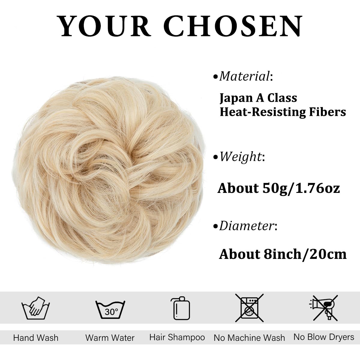 CJL HAIR Large Messy Bun Hair Piece Wavy Curly Scrunchies Synthetic Chignon Ponytail Hair Extensions Thick Updo Hairpieces for Women Light Champagne