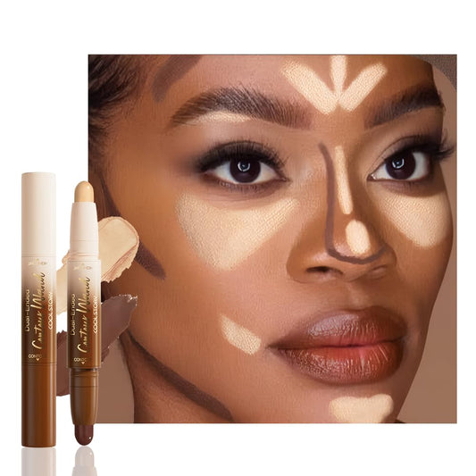 Dual-Ended 2-in-1 Cream Contour & Highlighter Stick Makeup For Face & Body – Waterproof, Long-Lasting, Suitable for All Skin Tones, 04#Nude Brown + Nude