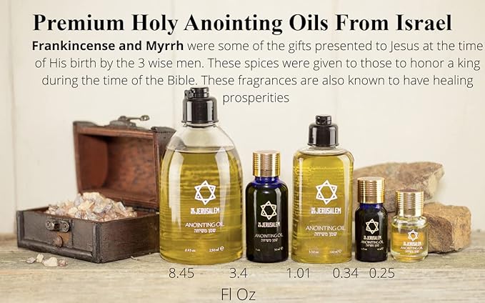 Premium Frankincense & Myrrh Anointing Oil Hand Made in Israel - 100% Natural, Pure EVOO & Essential Oils - Holy Bible Precious Gifts for Religious, Spiritual Use - Temple, Home, Diffuser 1.01 Fl Oz