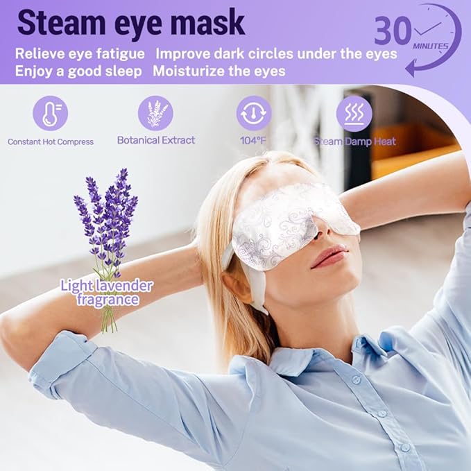 20 Packs Steam Eye Masks for Dry Eyes, SPA Warm Eye Mask, Relief Eye Fatigue Hot Sleep Eye Mask for Puffy Eyes Mask, Disposable Moist Heating Compress Pads for Sleeping, Stress Relief Gift (Lavender)