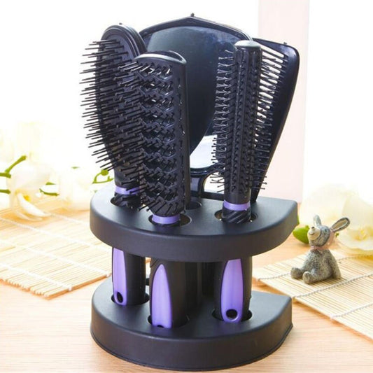 5 Pcs Hair Combs Set Professional Salon Hair Cutting Brushes Sets Salon Hairdressing Styling Tool Mirror And Holder Stand Set Dressing Comb Kits for Women and Men,Purple