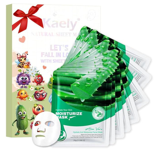 8 Pack Aloe Face Sheet Mask Skincare,Hydrating Face Mask For Sensitive Skin,Moisturize,Soothing,Nourish for All Skin Types,Natural Spa Party Facial Mask Skincare Set for Women Men Girls
