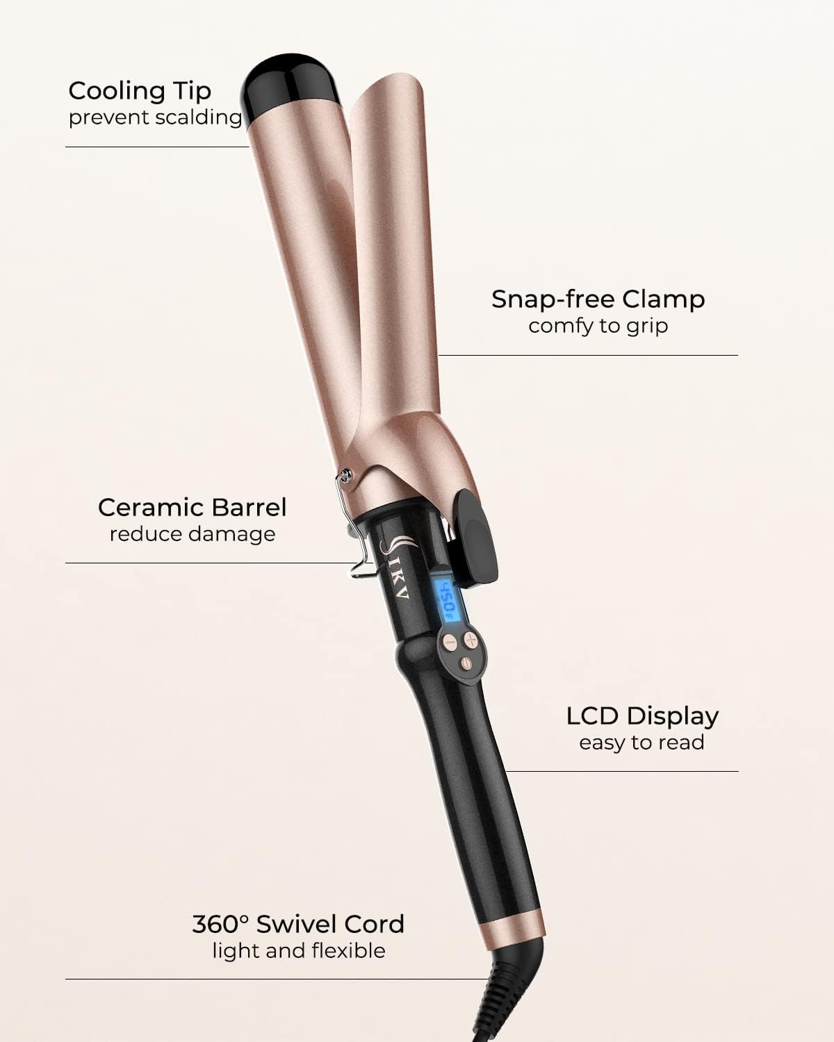 1 3/4 Inch Extra Long Barrel Curling Iron, 1.75 Large Barrel for Long Hair Ceramic Tourmaline