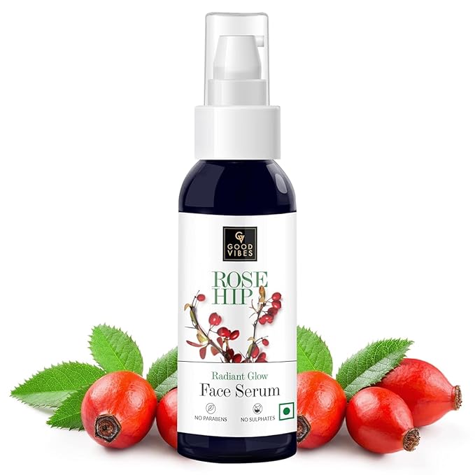 Good Vibes Rosehip Face Serum | Hydrating & Nourishing Formula for Smooth, Even Skin | Rich in Antioxidants & Natural Oils | Lightweight, Non-Greasy | No Parabens or Sulphates | 1.01 Fl Oz (30ml)