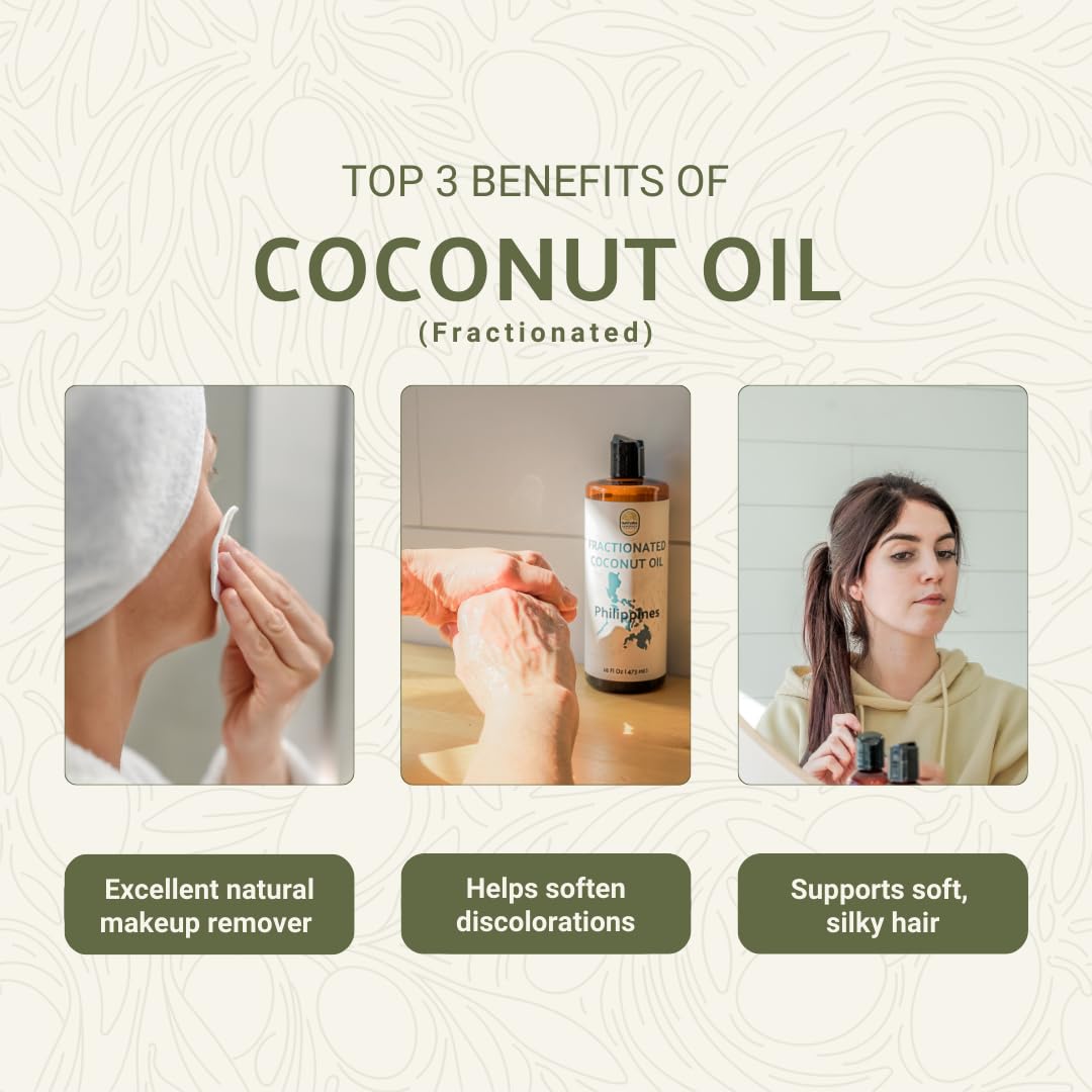 Fractionated Coconut Oil - Sourced Directly from our Farm Partner in the Philippines - Carrier Oil for Diluting Essential Oils, Body, Hair, and Skin Moisturizer - (16oz)