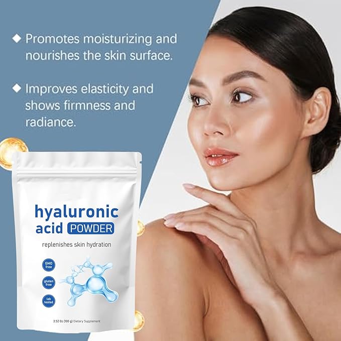Hyaluronic Acid Powder, Hyaluronic Acid Powder for Skincare, Low Molecular Weight, Water Soluble Hydrating Ingredient for Skin Moisture, Vegan Cosmetics Grade, 100g (1pc)