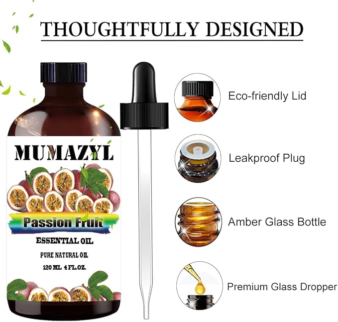 Passion Fruit Essential Oil, Passion Fruit Oil 4 Fl Oz 120ML for Diffuser Humidifier Yoga Cleaning DIY Candle Soap Making Essential Oils