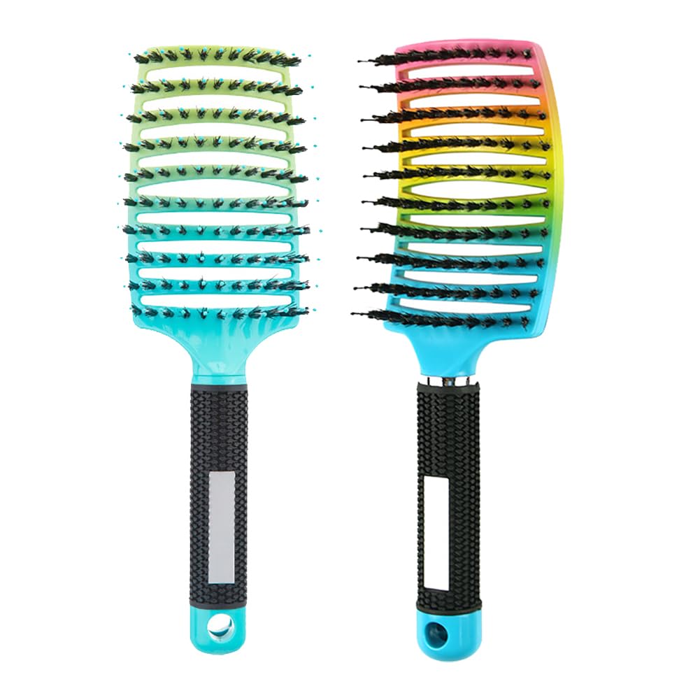Magical Ultra Detangling Brush for Wet or Dry Hair, Detangler Brush, Fast Drying Styling Massage Hairbrush for Men, Women and Kids (2pcsRainbow-C)
