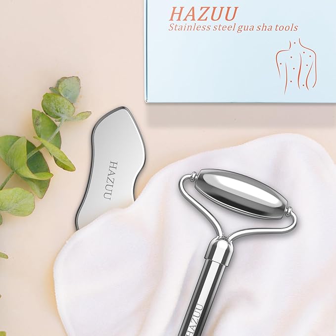 Stainless Steel Gua Sha & Face Rollers - Metal Roller for Eyes & Neck, Anti-Aging Facial Massage Tools, Gua Sha Facial Tool Kit (JGS-1)
