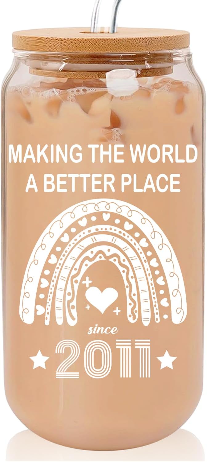 14th Birthday Gifts for Girls 14 Year Old Girl Birthday Gifts 14th Birthday Party Decorations Gifts Ideas 2011 Birthday Present for Girls Cute Glass Cups with Lids and Straws 16 Oz Can Glass