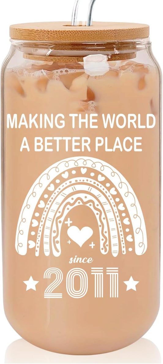 14th Birthday Gifts for Girls 14 Year Old Girl Birthday Gifts 14th Birthday Party Decorations Gifts Ideas 2011 Birthday Present for Girls Cute Glass Cups with Lids and Straws 16 Oz Can Glass