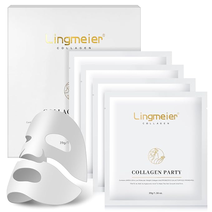 Collagen Face Mask, Real Collagen 80,000ppm for Elasticity, Skin Care with Hyaluronic Acid, Hyaluronic Acid Serum for Face, Original Hydrating Collagen Face Mask, 39g x4 Sheets
