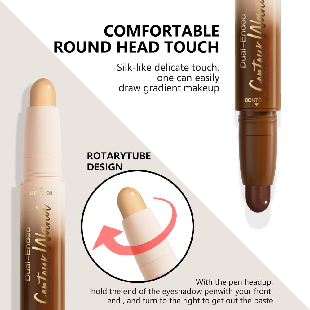 2Pcs Dual-Ended 2-in-1 Cream Contour & Highlighter Stick Makeup For Face & Body – Waterproof, Long-Lasting, Suitable for All Skin Tones, (02+04)