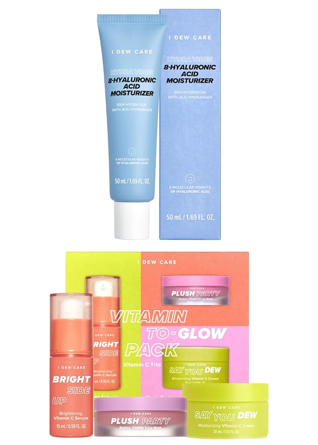 I DEW CARE Hydra Vibes 8-Hyaluronic Acid Moisturizer, 1.69 fl. oz. + Skincare Set - Vitamin To Glow Pack Bundle