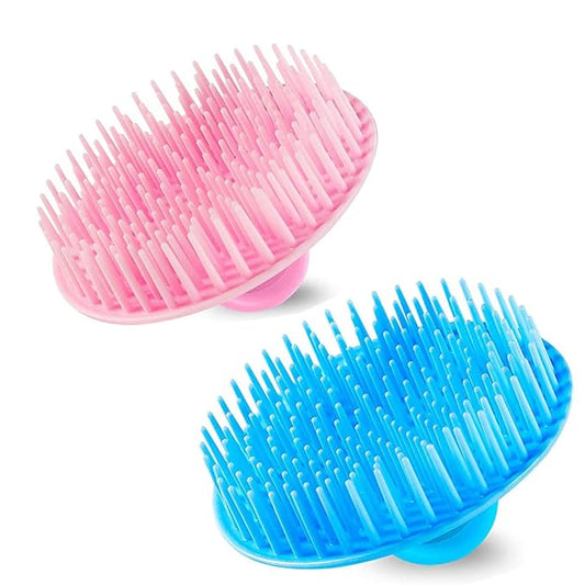 Hair Scalp Exfoliator Brush Dandruff Cleaning Brush, Flexible Scalp Massager Brush, Shower Scalp Shampoo Brush for Home, Office, Travel and Pets.Pink/Blue