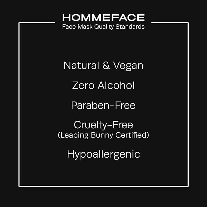 HommeFace Revitalizing Hydrogel Facial Mask Set for Men (5ct) - Hydrating, Anti-aging & Soothing Face Sheet Mask with Hyaluronic Acid, Vitamin B, C, E & Peptides, Beard-Friendly