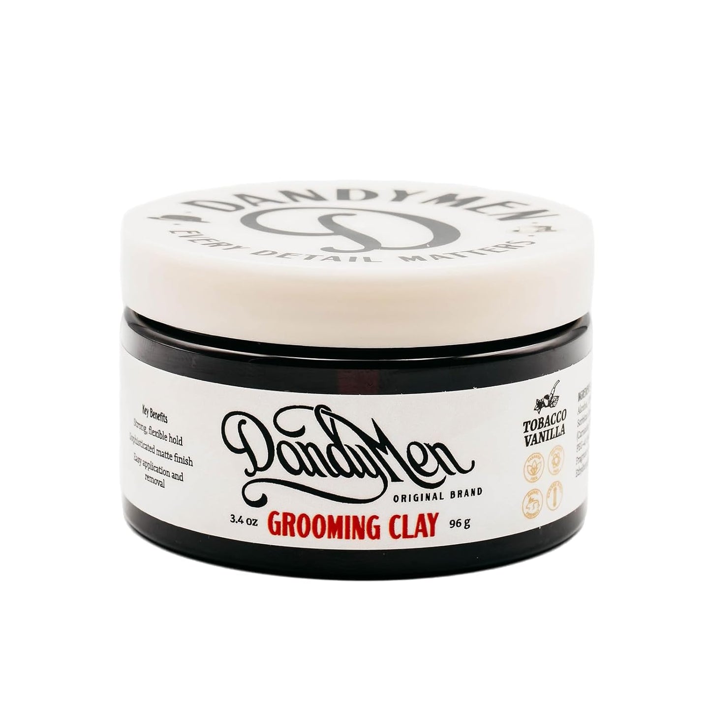 Grooming Clay – Strong Hold, Natural Matte Finish, and Flexible Styling with Kaolin Clay & Beeswax – Tobacco Vanilla Scent – 3.4 oz (1-pack)