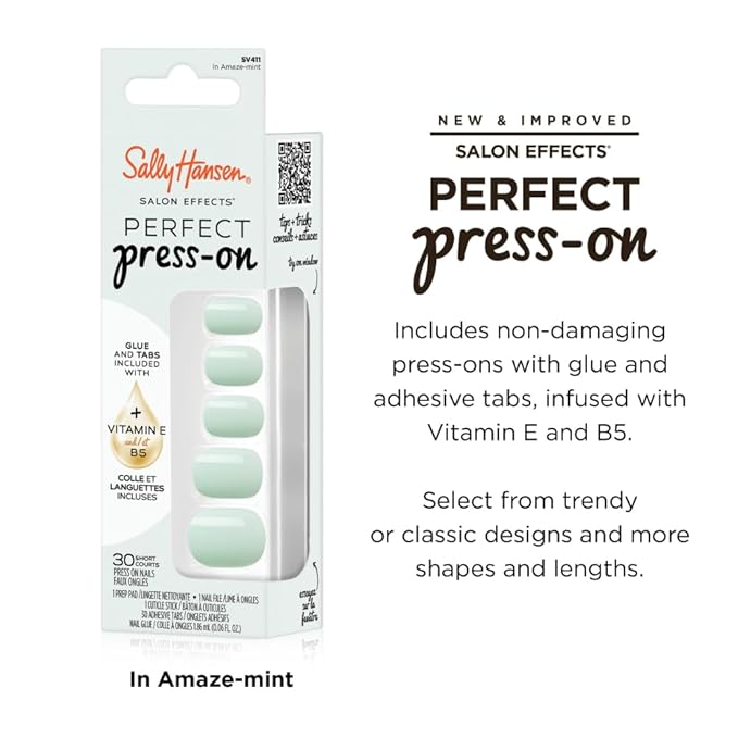 Sally Hansen Instant Cuticle Remover and Amaze-Mint Press On Nails Kit with Nail Glue and Adhesive Tabs