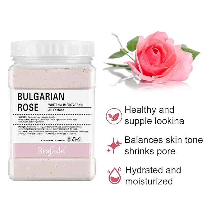 Jelly Mask Powder for Professional Facials Care,Hyalorunic Acid Moisturizing Hydro Face Mask Peel Off Mask, Hydrating Gel Face Masks with Double-ended Silicone Brush, 23 Fl Oz (ROSE)