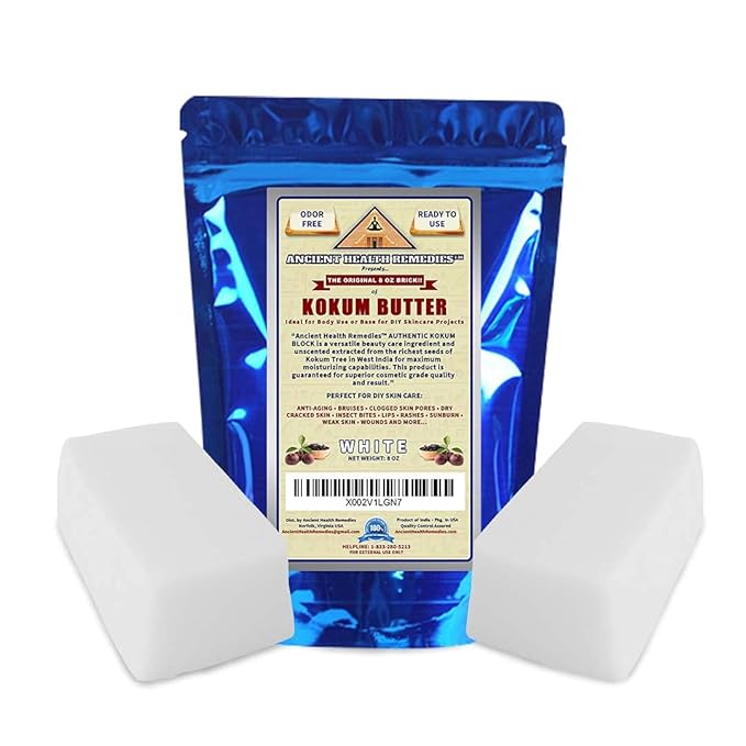ANCIENT HEALTH REMEDIES Cosmetic Grade, PURE KOKUM BUTTER JAR/BLOCK. Bulk, Odor Free Alternative to Raw, Soft Butters. Ideal Hard Base for DIY Balms, Creams, Candle and Hand Creams (INDIA) (8 oz)