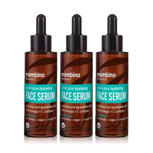 Mambino Organics Youth Glow Hydrating Serum – Organic, Face Serum with Namibian Marula – Nourishing Omegas & Vitamin C for Dryness, Dark Spots, Dullness – Cruelty-Free Skin Care, 3-Pack 1 fl oz