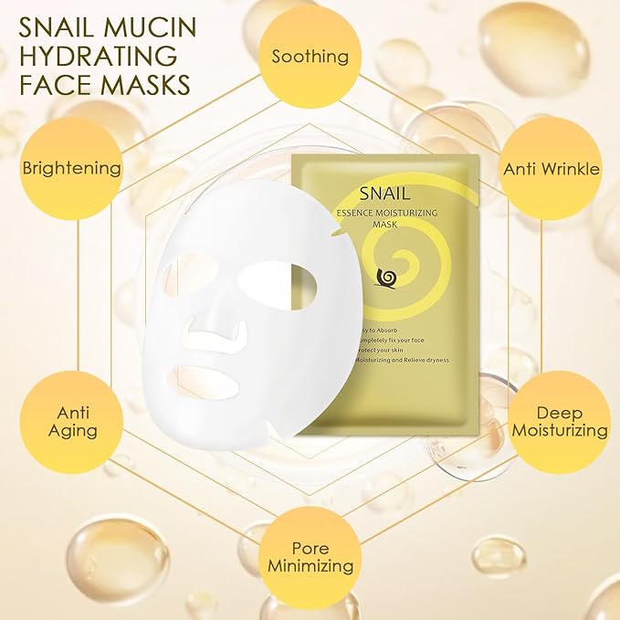 Face Masks Skincare, Snail Mucin Sheet Mask 10 Pack With Snail Mucin Serum, Hydrating Face Mask For Dry, Sensitive Skin, Self Care, Sheet Masks, Facial Masks For Women Skin Care, Bridesmaid Gifts