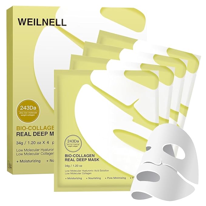 Deep Collagen Anti-Wrinkle Lifting Overnight mask, Bio-Collagen Real Deep Mask, Hydrating Face Mask with Low Molecular Weight Collagen for Elasticity, Pore Minimizing, Firming, Moisturizing 4 Pcs